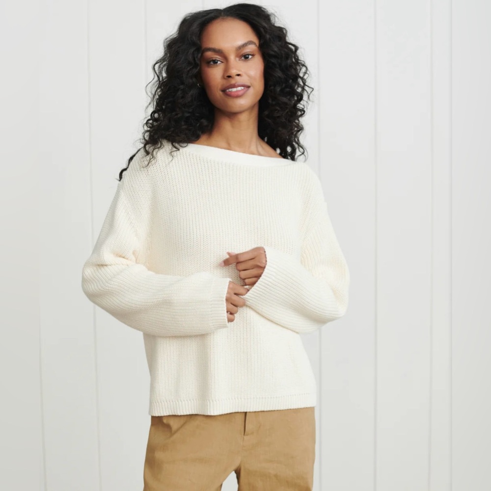 Jenni Kayne Cotton Boatneck Sweater Ivory Size XS